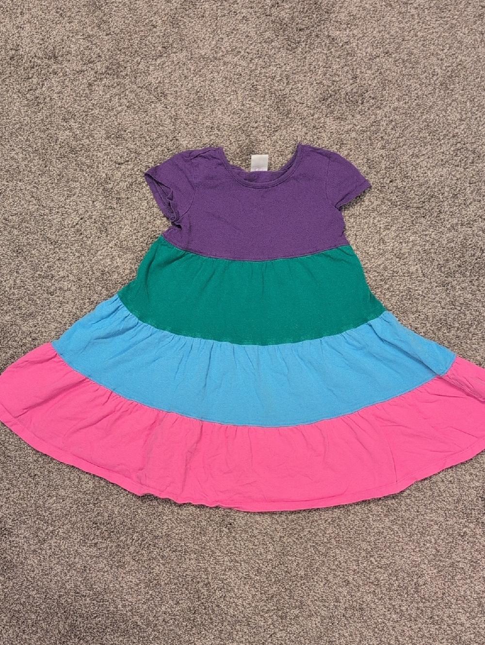 Hanna Andersson Colorblock Tiered Dress in Purple, Green, Blue & Pink 5